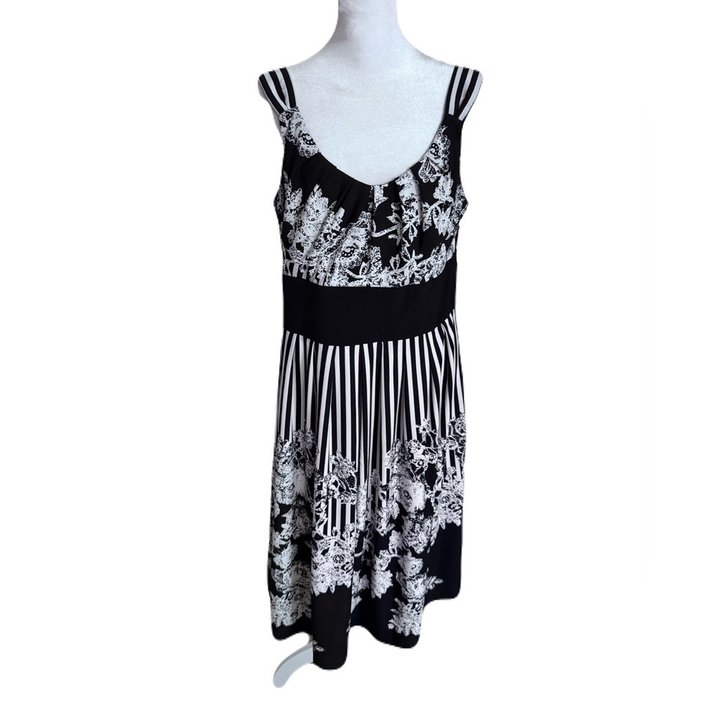 R&M Richard’s Dress Plus Size Stripes Floral Black & White Women Size 16